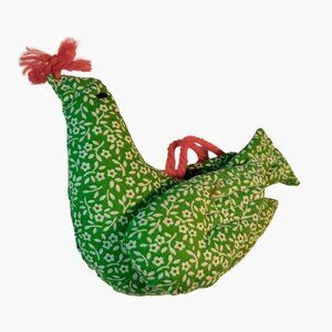 Handmade Chicken  Ornament Vintage Christmas Green Fabric Rustic Primitive